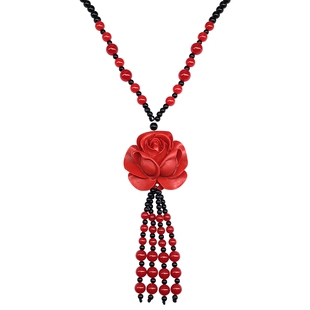 新品复古百搭红朱砂毛衣链本命年长款女玫瑰花项链挂件民族风配饰