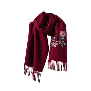 蓝色纯羊毛围巾女冬季羊绒送妈妈礼物长辈围脖轻奢礼盒高级感高端