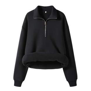 班尼路加绒卫衣女2026新款冬季宽松半拉链套头外套美式休闲上衣M