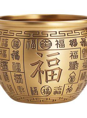纯铜百福黄铜米缸聚财摆件存钱罐