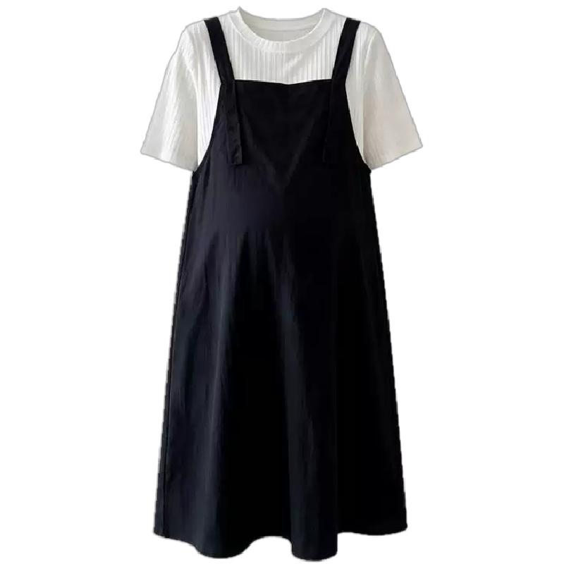 夏季学院风假两件孕妇连衣裙