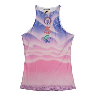 QSC原创设计中国街头文化花鸟字晚霞粉梦幻印花背心打底修身上衣