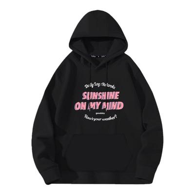 美式潮牌黑色连帽卫衣女春秋