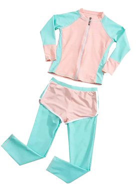 女童长袖防晒付儿童泳衣