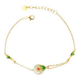 小银匠和田玉纯银珐琅平安扣手链女款节节高升国风玉石金镶玉手镯