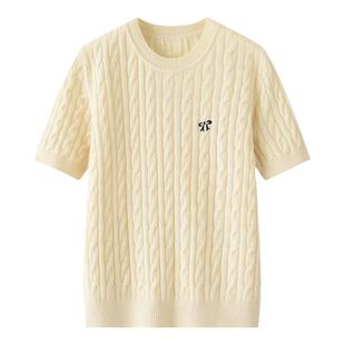 100山羊绒刺绣女半袖鄂尔多斯市圆领纯色打底衫贴身亲肤保暖短袖