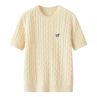 阿绒源纯羊绒刺绣女半袖亲肤短袖