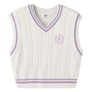 【商场同款】安奈儿女童装毛衣背心秋学院针织衫AG332524