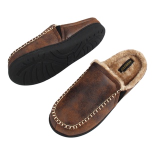 出口外单秋冬加厚底大码毛绒重工男士居家办公室内防滑保暖棉拖鞋