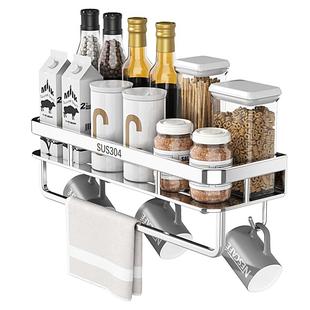 不锈钢厨房调料置物架壁挂式免打孔刀架调味品油盐酱醋收纳架