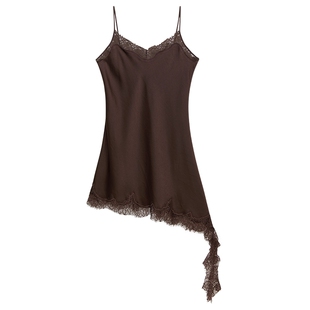 【新品】奚梦瑶同款 欧时力 蕾丝不对称缎面吊带连衣裙短款26春夏