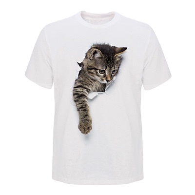 3D立体猫咪图案短袖T恤莫代尔男