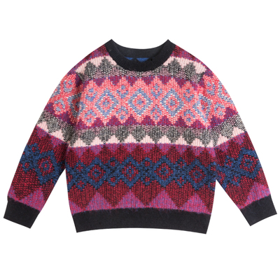 冬季女童圆领套头菱形格毛衣