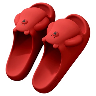 卡通小熊eva红色本命年结婚凉拖鞋夏季高端浴室洗澡防滑拖鞋情侣