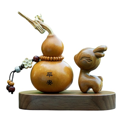 天然紫檀鹿汽车摆件平安葫芦车载