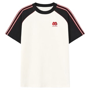 UMAMIISM有茂密声 夏季凉感抑菌美式复古T恤撞色条纹短袖运动上衣