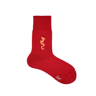 BeeffSocks 龙年限定 生肖袜刺绣中筒袜子 无骨粗针 本命年红袜