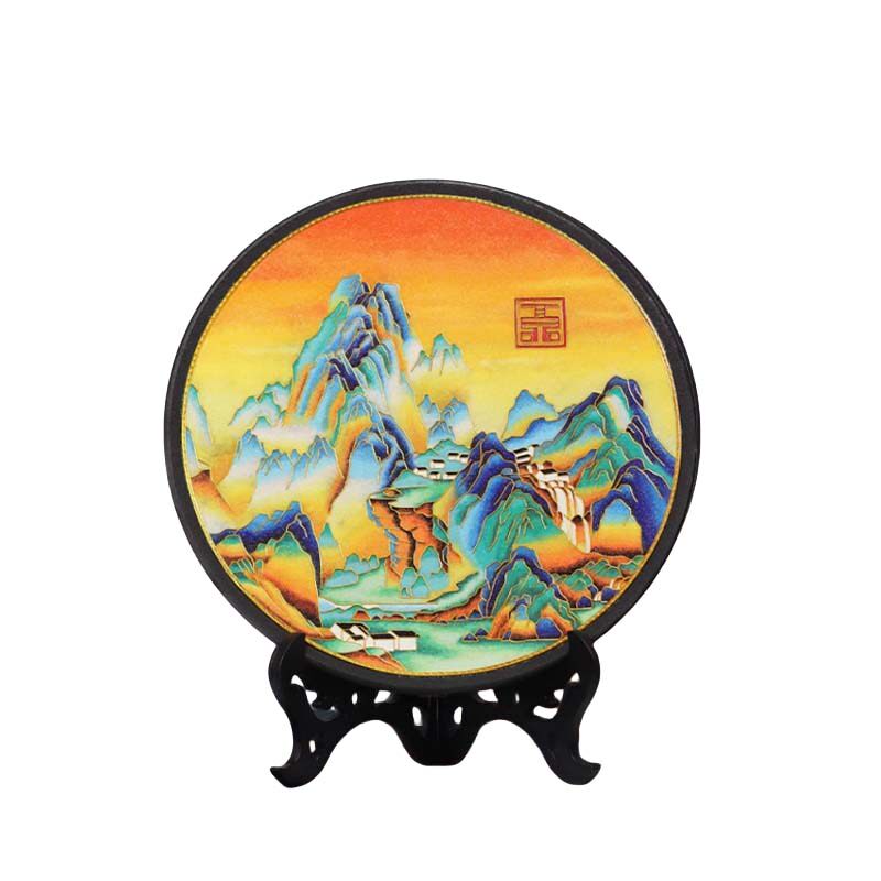 龙山黑陶景泰蓝珐琅彩千里江山看