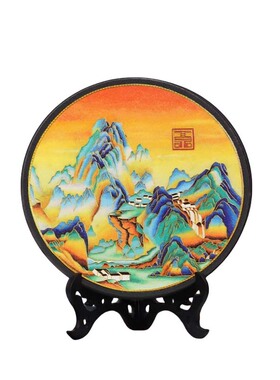 山东非遗龙山黑陶掐丝景泰蓝珐琅彩手工艺品看盘玄关摆件千里江山