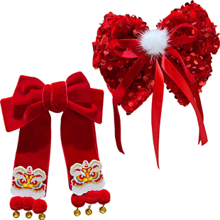 新年头饰儿童蝴蝶结发夹红色飘带发卡女孩过年拜年春节喜庆发饰女