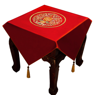 中式床头柜盖布纯色正方形四方桌蓝色桌布简约八仙桌遮灰防尘台布