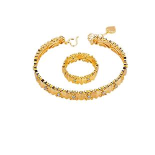 古法沙金点钻拉丝鸢尾花手镯几何设计金色镯子中古风时尚女送礼物