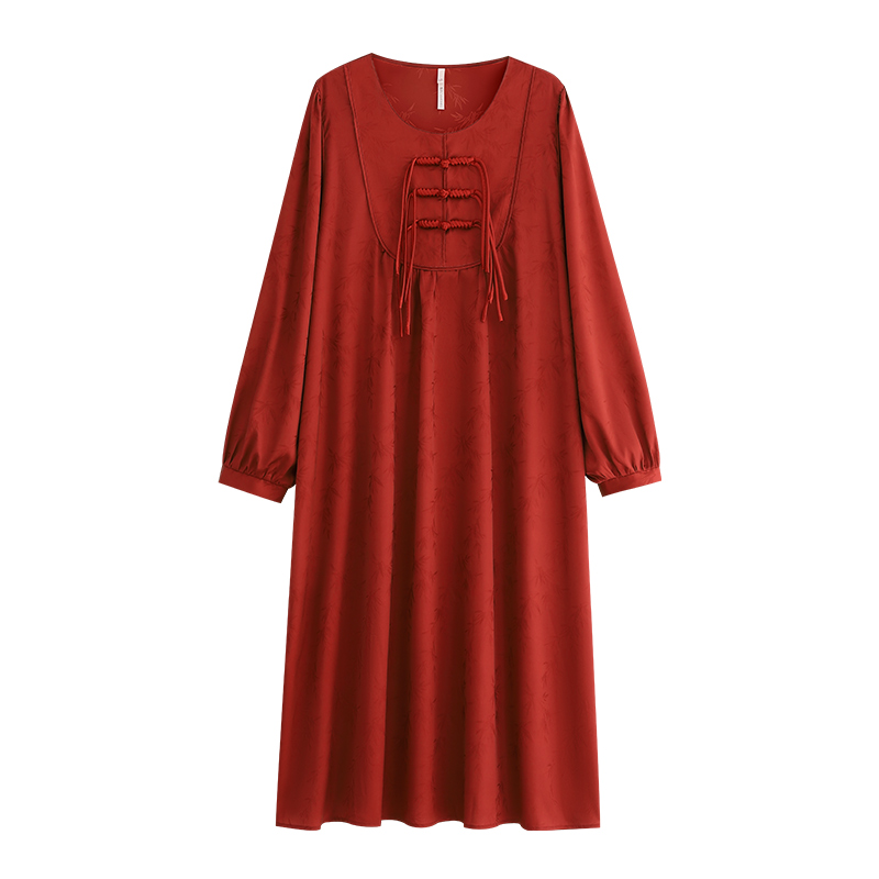 睡裙女睡衣春秋季冰丝长袖丝绸本命年仿真丝红色龙年风新中式晨袍