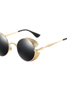 2025新款复古圆形框墨镜男潮痞帅欧美金属个性防紫外线太阳眼镜女