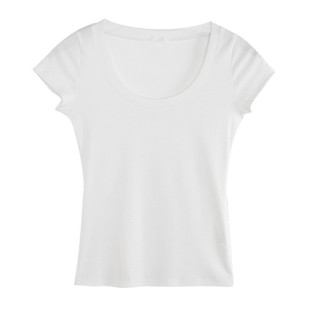 2025夏装ins网红白色U领修身短袖T恤女大领口性感低胸显瘦上衣棉