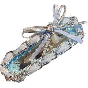 baby蓝~高级感甜美个性链条丝带蝴蝶结发夹女清新侧边碎发夹发卡