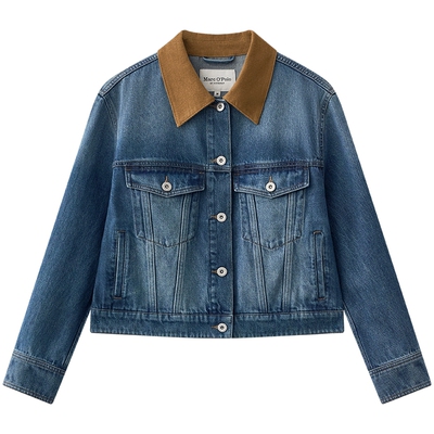 【董璇同款】MOP秋季新款好看100%生态棉灯芯绒领拼接牛仔夹克女