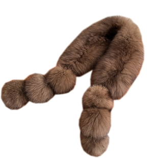 休闲球球围巾狐狸毛双面编织轻柔高级感咖色中长款韩系皮草围脖