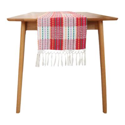 法式圣诞节彩色线条提花流苏桌旗