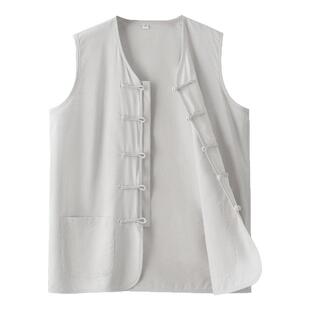 唐装男天丝棉麻马甲汗背心马褂夏季中国风盘扣老头汗衫亚麻坎肩