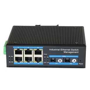 拓轩工业级百兆2光4电光纤收发器DIN导轨式2光6电POE供电交换机光转电防雷4KV集线器TX8-4E2F-SC-A/B