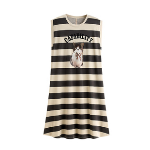 家乐芬睡裙女款睡衣夏季夏天莫代尔棉背心无袖条纹长款休闲可外穿