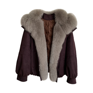 中古大狐狸毛皮草外套女2025冬季新款麂皮绒鹅绒内胆羽绒服年轻款