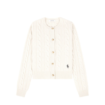 [明星同款Sporty&Rich Farmhouse系列女士绞花羊绒开衫针织毛衣