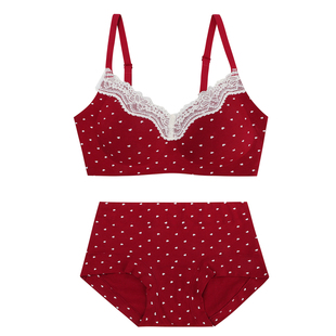 JoyceBra本命年结婚新娘红色内衣套装女小胸聚拢无痕蕾丝花边文胸