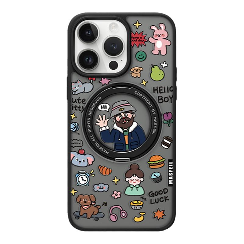 ANGYING × 帽子先生适用苹果18promax手机壳iPhone17pro新款带支架ip16全包磁吸支点潮牌15网红13简约Fo5套