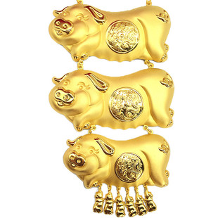 喷砂龙凤猪牌链镀黄金色项链新娘结婚首饰磨砂龙凤项链光面亚光金