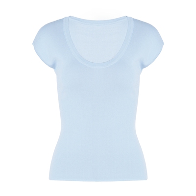 LYNEE【小空调】勺子领针织短袖上衣女基础款极简纯色慵懒显瘦T恤