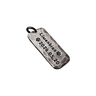 S999纯银手工刻字情侣吊坠复古做旧定制纪念日银牌项链长方形挂件