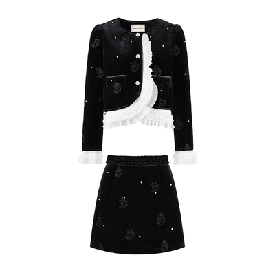 MISSCOCOON可可尼蓝精灵联名套装女2025冬季新款千金风丝绒外套