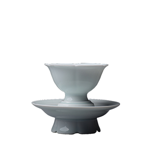 茶盏陶瓷茶杯景德镇纯手工宋式功夫茶具花边杯南宋极简主人杯带托