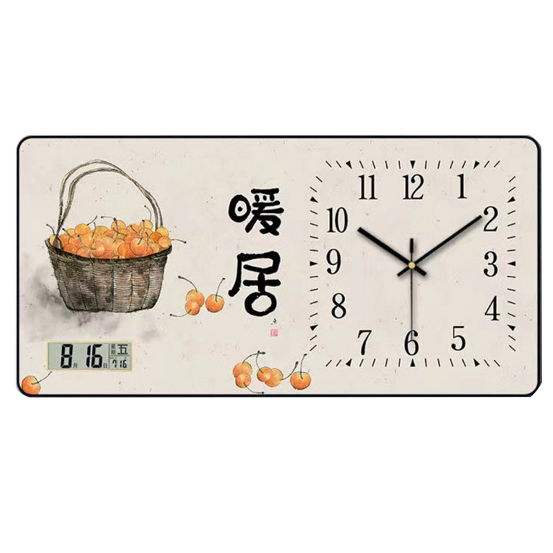 新款现代钟表装饰画客厅横款餐厅免打孔电池家用静音挂墙上挂时钟