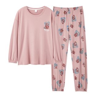 100%纯棉睡衣女士秋冬季2025年新款长袖束脚休闲家居服可外穿套装