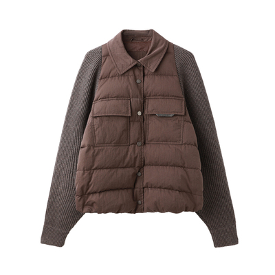 舒适干练翻领拼接保暖鹅绒服