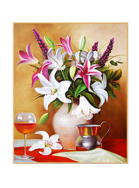 欧式花瓶钻石画百合酒杯花卉满钻
