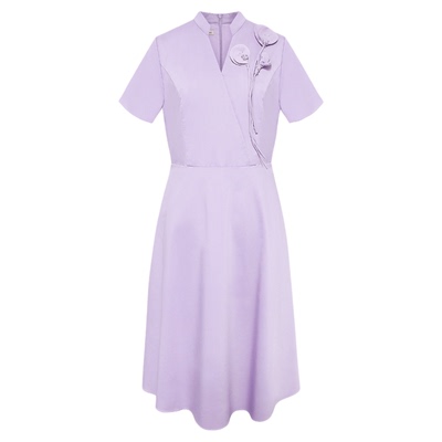 【鸢尾花曼舞】 粉蓝衣橱2025夏新款钉珠立体花短袖衬衫连衣裙女